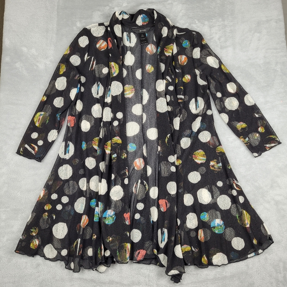 ALI MILES Womens S Polka Dot Artsy Open Front Cardigan Sheer Mesh